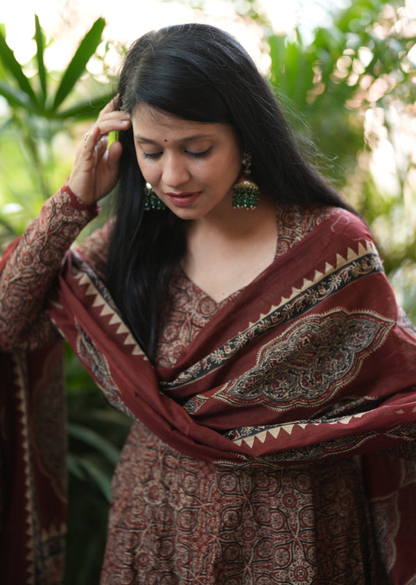 Antrika cotton ajrak anarkali suit sets