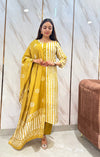 Yellow batik silk suit with lining