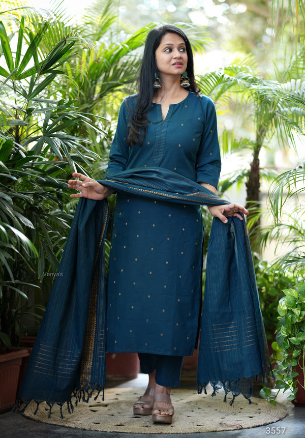 Vanaja Chettinad Handloom zari work Suit sets-Two Colour