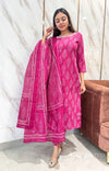 Bloom pink cotton discharge print suit sets