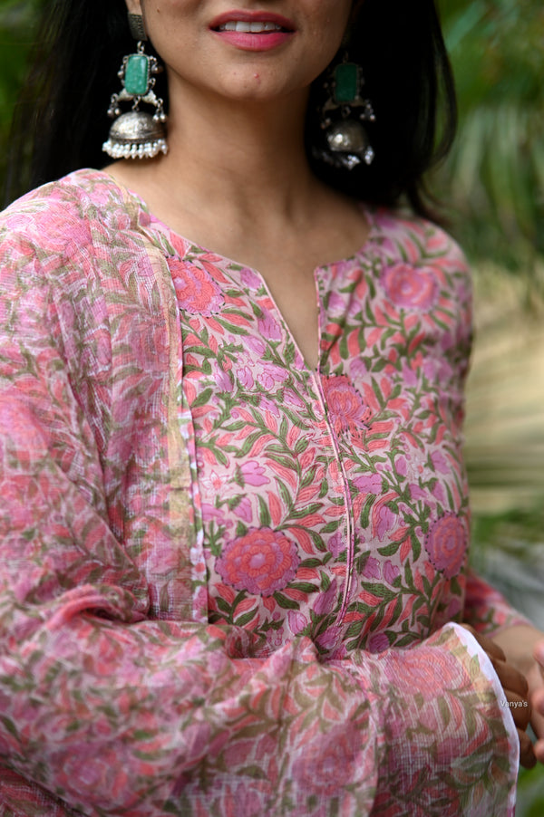 Kushnuma Hand Block Suit set with Dupatta