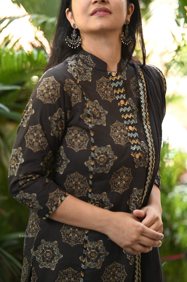 Kanika Black Ajrak Applique Suit Sets