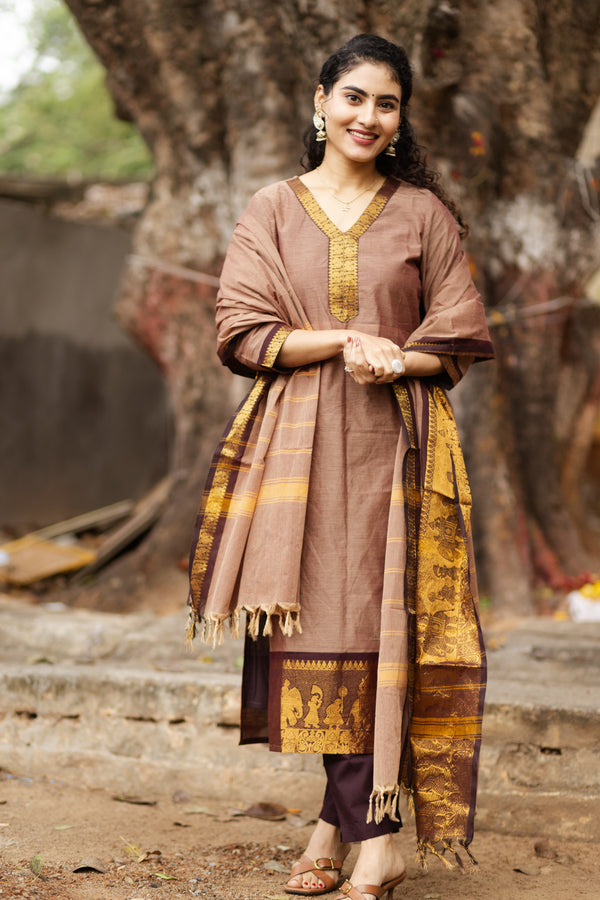 Bhumi Sutra kanchi pattu cotton Suit Set- pure pattu with lining