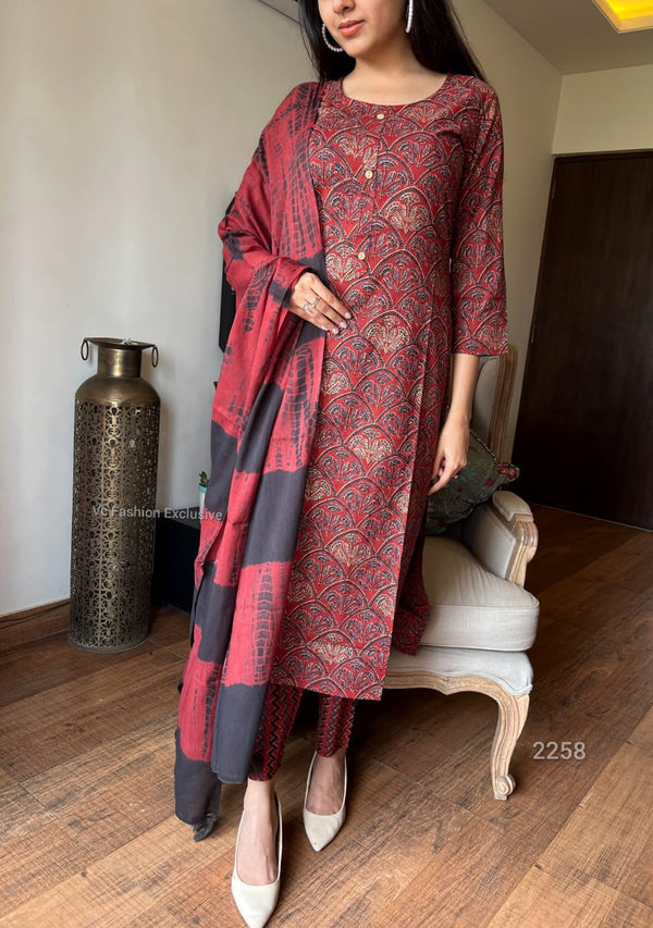 Red bagru cotton suit sets- Buy1 Get 1