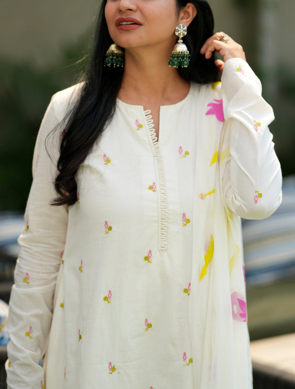Pure Cotton Embroidery A line suit sets-With Full Mul Lining
