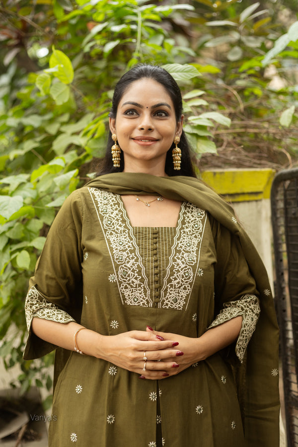 Saanjh Pure Cotton Embroidery Suit Sets- Two colours