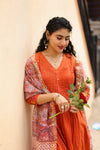 ✨Aarunika Orange Cotton Embroidered Suit Set with Hand Block Doria Dupatta