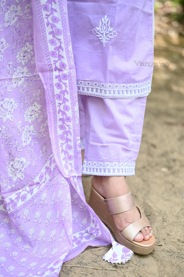 Blush lilac cotton embroidery suit sets