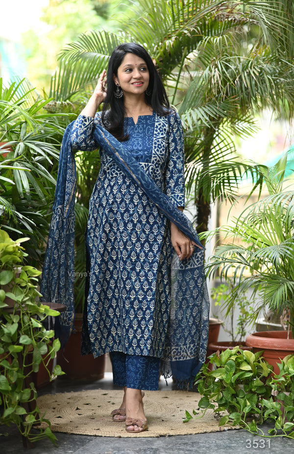 Meharinsha Indigo Bloom Handblock Suit Set 🌿