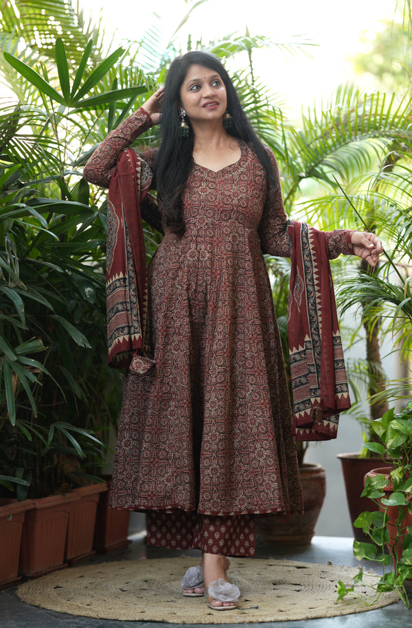 Antrika cotton ajrak anarkali suit sets