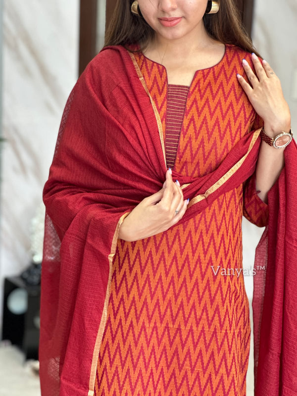 Ikkath rust handloom cotton-buy1get1