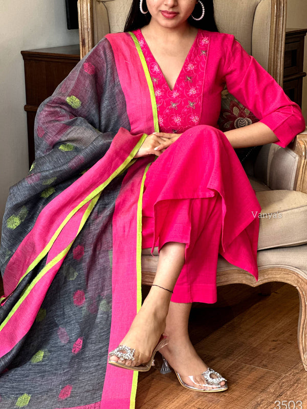 Karvi Handloom cotton Suit sets with linen Duppata