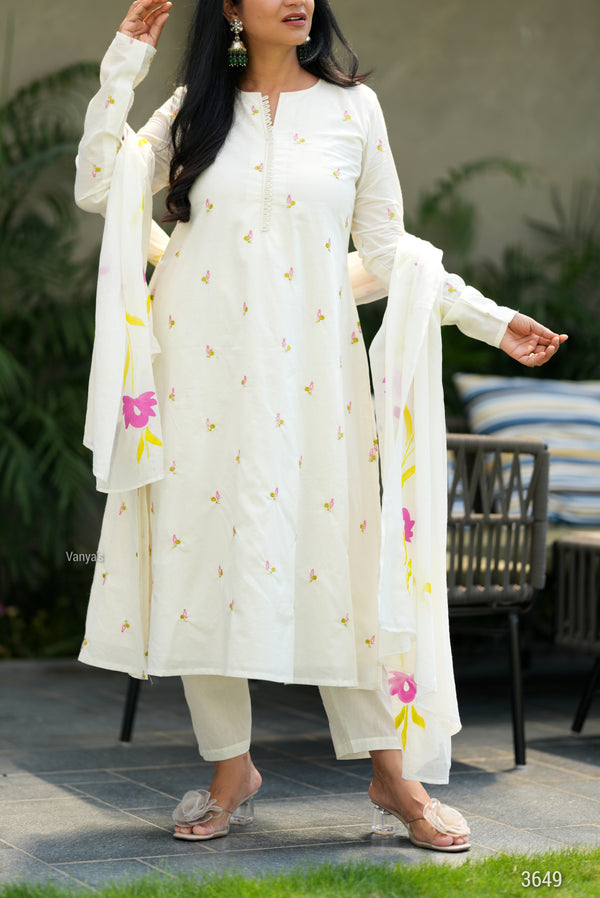 Pure Cotton Embroidery A line suit sets-With Full Mul Lining