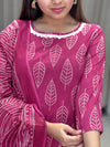 Bloom pink cotton discharge print suit sets