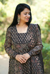 Manjiri Ajrak Cotton Anarkali Suit Sets- Black