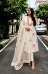 Phulwari Embroidery Kota Doria Suit- Mint and Cream