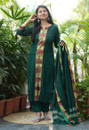 Narayanpeth Rajeshwari Handloom cotton Suit Set-Green