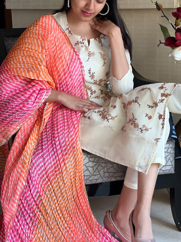 Embroidery Kota doria with crush duppata suit sets