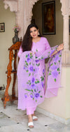 Hand Brush Kota Doria Suit Sets- Pastel Lavender