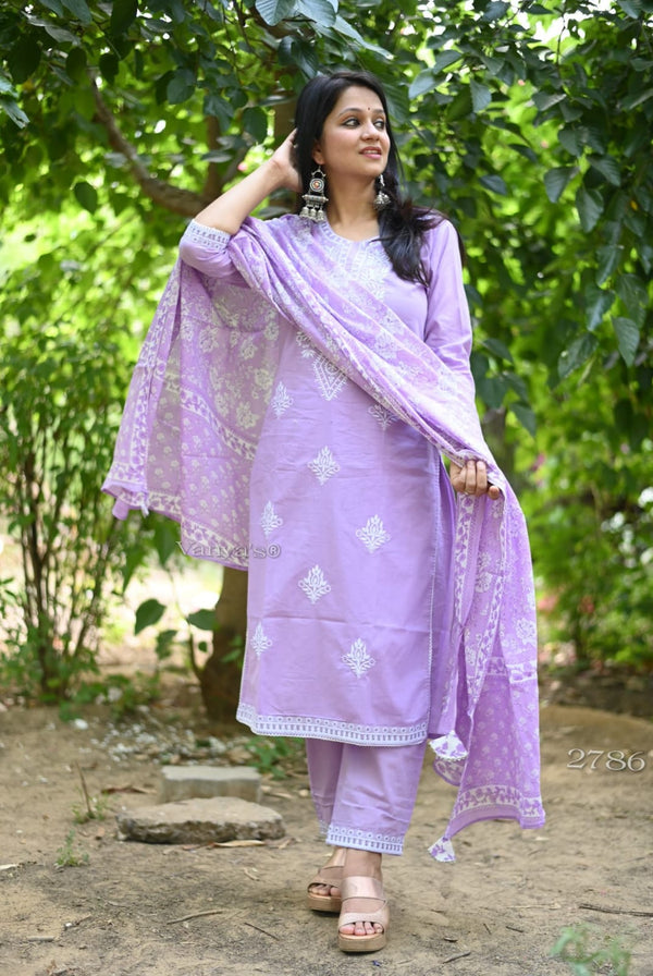 Blush lilac cotton embroidery suit sets