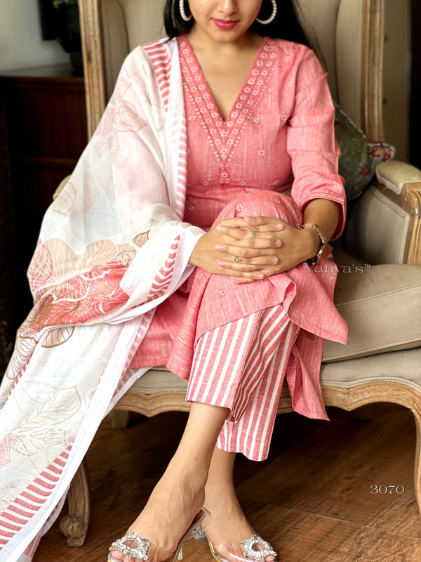 Khadi weaves peach handloom cotton suit sets