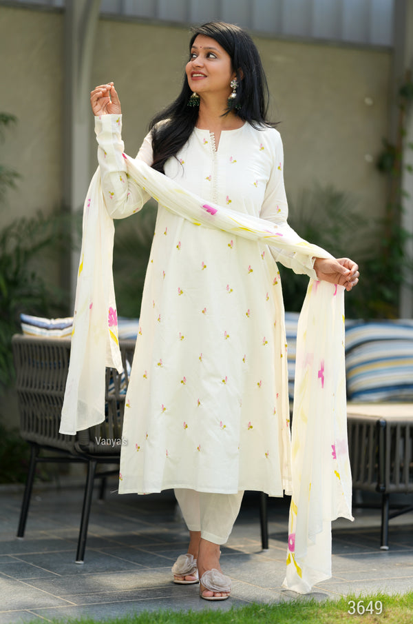 Pure Cotton Embroidery A line suit sets-With Full Mul Lining
