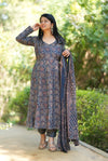 Manjiri Ajrak Cotton Anarkali Suit Sets- Blue