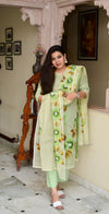 Hand Brush Kota Doria Suit Sets- Green