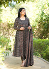 Manjiri Ajrak Cotton Anarkali Suit Sets- Black