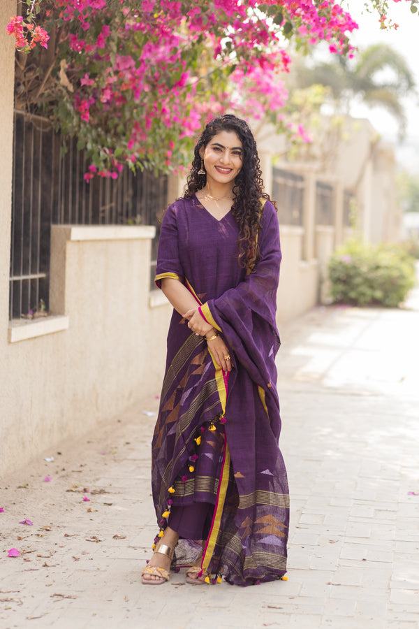 Mayurakshi Premium Pure Linen Jamdani Suit Set ✨