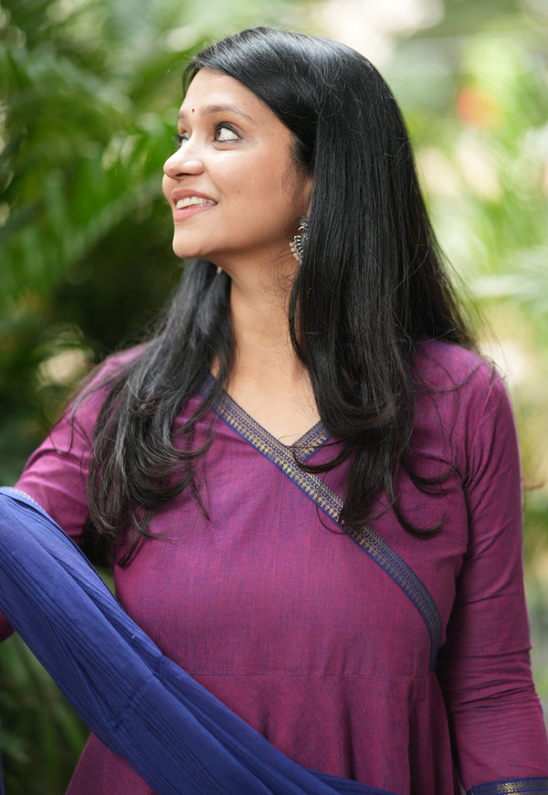 Manitri Purple & Blue Anarkali south cotton