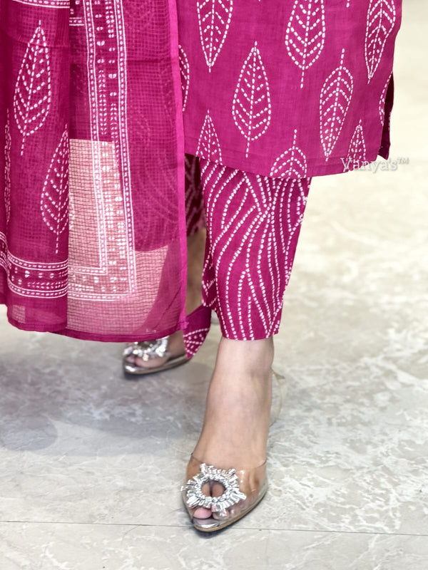 Bloom pink cotton discharge print suit sets