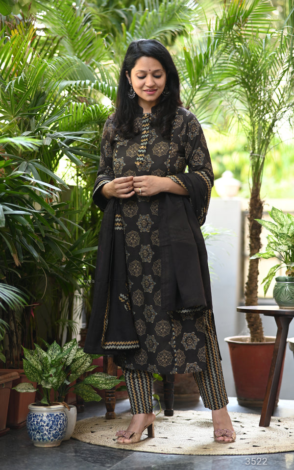 Kanika Black Ajrak Applique Suit Sets