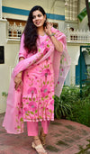 Hand Brush Kota Doria Suit Sets- Pink