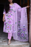 Hand Brush Kota Doria Suit Sets- Lavender