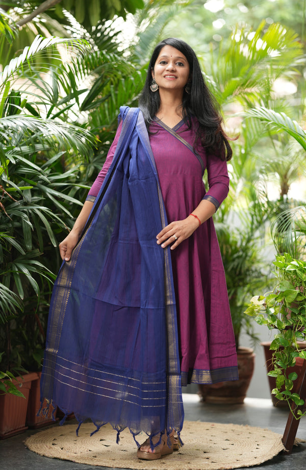 Manitri Purple & Blue Anarkali south cotton