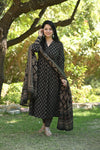 Mehnisha Alia black Ajrak Anarkali Suit Sets