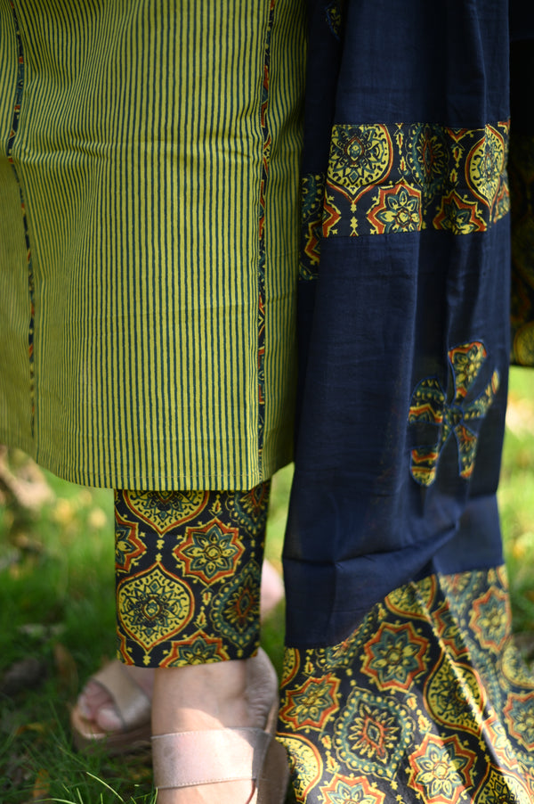 Kavya Stripe Block Applique Suit Sets