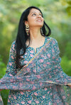 Thamarai Schiffli Hand block Cotton Suit Set with Doria Dupatta