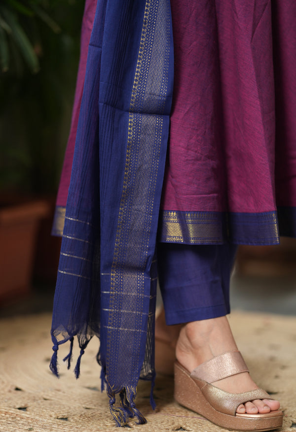 Manitri Purple & Blue Anarkali south cotton