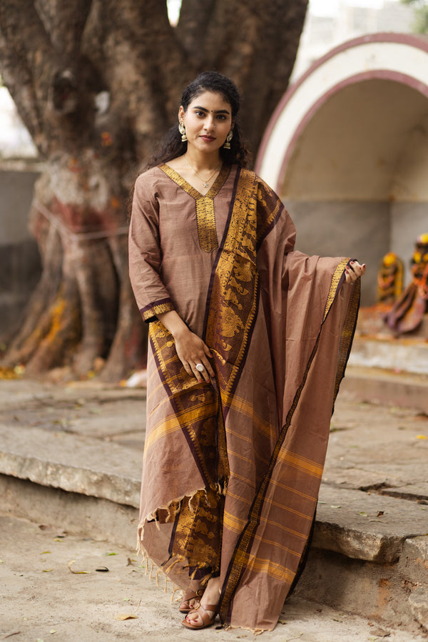 Bhumi Sutra kanchi pattu cotton Suit Set- pure pattu with lining