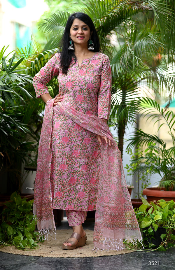 Kushnuma Hand Block Suit set with Dupatta