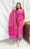 Bloom pink cotton discharge print suit sets