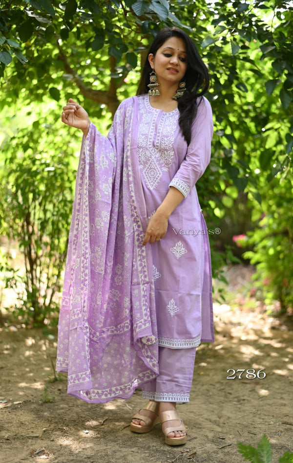 Blush lilac cotton embroidery suit sets