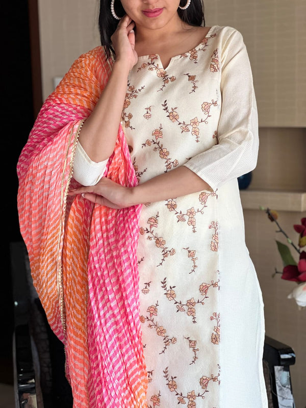 Embroidery Kota doria with crush duppata suit sets