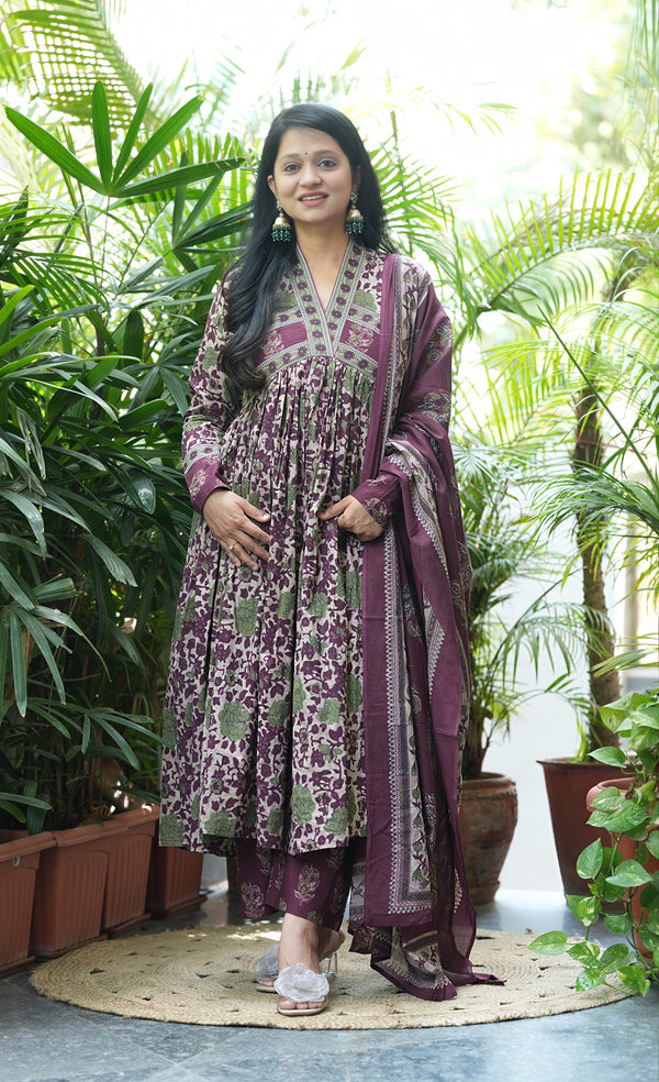 Ishita full sleeves cotton Anarkali suit sets
