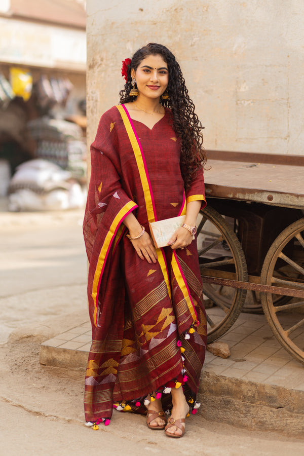 Mahul ⭐Premium Pure Linen Jamdani Suit Set