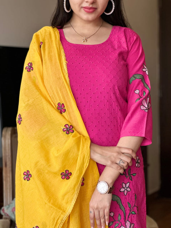 Pink Schiffle cotton with lining suits sets