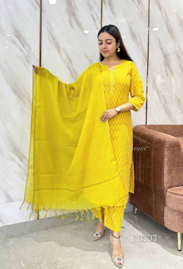Ikkath yellow handloom cotton-buy1get1