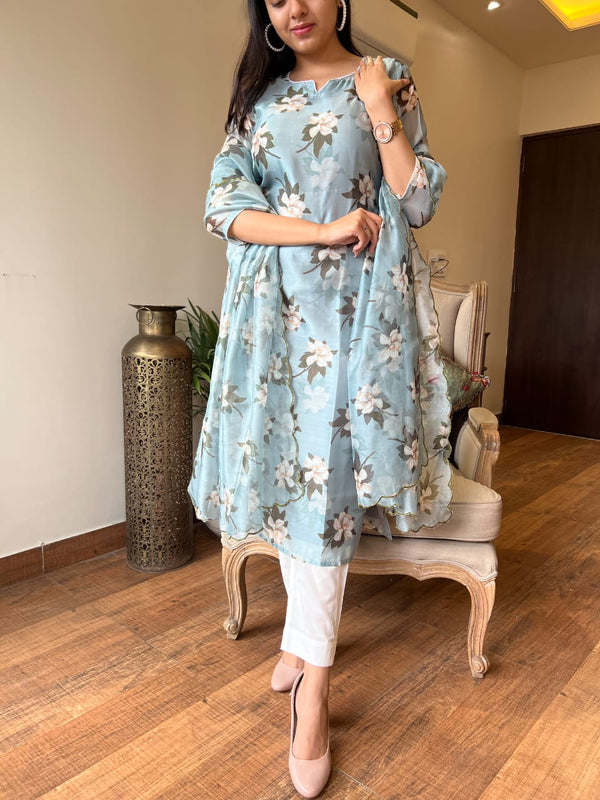 Sea Blue chanderi suit sets